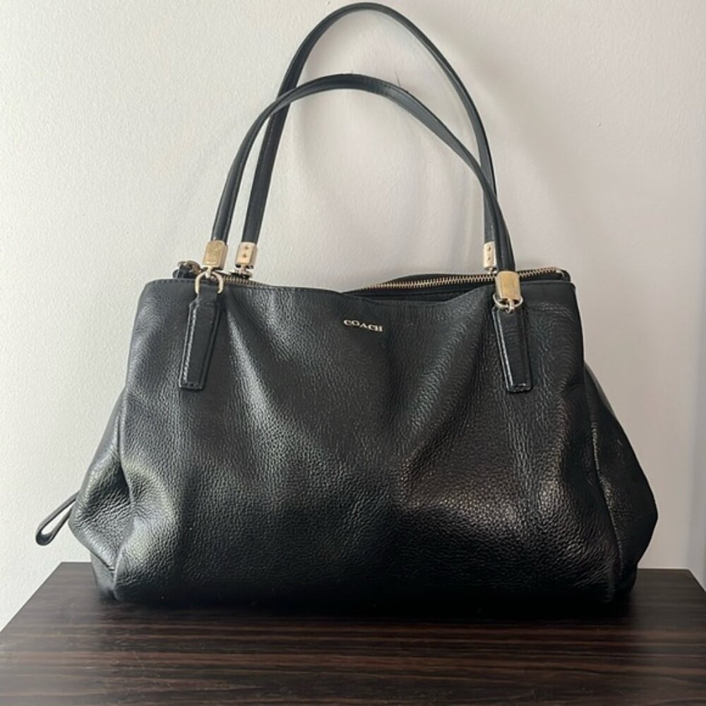 Coach Madison Cafe Carryall 27859 Black Pebbled Leather Gold Accents GUC - Picture 2 of 11